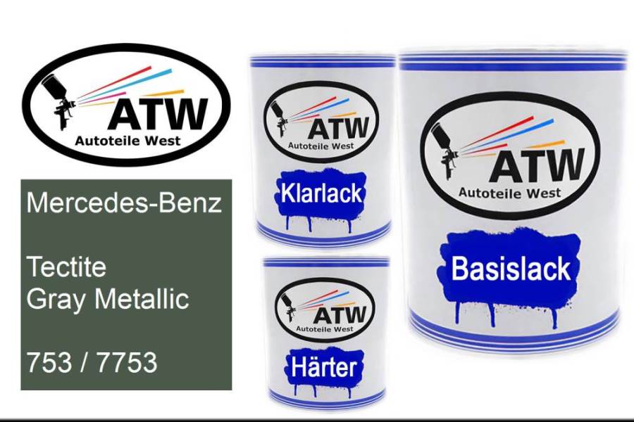 Mercedes-Benz, Tectite Gray Metallic, 753 / 7753: 1L Lackdose + 1L Klarlack + 500ml Härter - Set, von ATW Autoteile West.